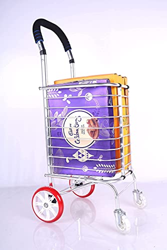 Image of Aluminium Portable Folding Grocery Shopping Supermarket Trolley Hand Truck Deluxe Utility Cart Light weight Space Saver Trolley Cart with 4 Wheel Personal Household Grocery Shopping Trolley Cart