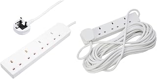 PRO ELEC PELB1808 4 Gang Extension Lead 15m, White & PELB1906 4 Gang Extension Lead White, 10m