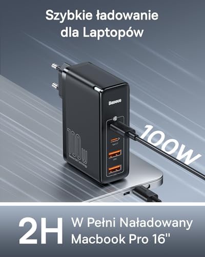 Baseus Fast Charger 100W, 4-portowa ładowarka PD PPS z funkcją GaN Tech, kompatybilna z MacBook Pro/Air Laptop, iPhone 15/14/13, iPad Pro, Samsung Galaxy S23, SteamDeck. 2 x USB-C + 2 x USB-A
