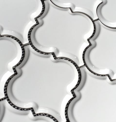 Tenedos Crystal Glow Glossy White Arabesque Porcelain Mosaic Tile 12x13