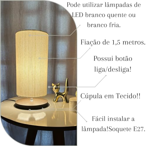 Abajur De Mesa Deli 29 Cm Luminária De Cabeceira Para Quarto