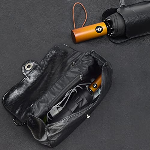 Lejorain Windproof Travel Folding Umbrella - 10 Ribs Automatic Collapsible Wind Resistant Black Umbrellas - Compact Rain Umbrella For Backpack #TOP4
