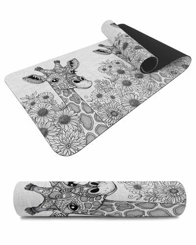 Debedcor Heat Proof Table Pads Waterproof Decorative, Gray Giraffe Rustic Non-Slip Table Countertop Protector, Abstract Art Sunflower Floral Insulation Mat for Kitchen Room, 40 x 12 Inches