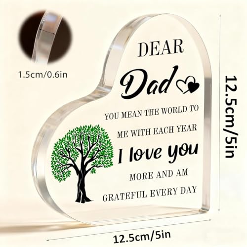 Image of Gift for Dad from Daughter Son Wife Acrylic Heart Plaque Paperweights, Ideas for Birthday, Christmas or Father's Day