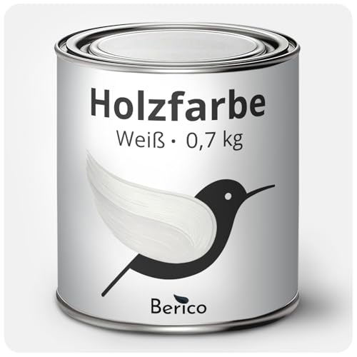 Berico Holzfarbe - Weiss - 0,7 Kg - 4in1 Premium Holzlack inkl. Grundierung & Decklack - Für...