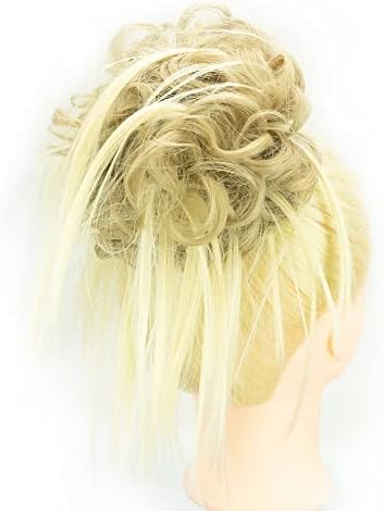 IMISSU 2PCS Messy Hair Bun Piece Updo Fake Scrunchies Extension Wavy Curly Hairpieces Ponytail Chignon Headband for Women (2PCS Mix Blonde) - Image 3
