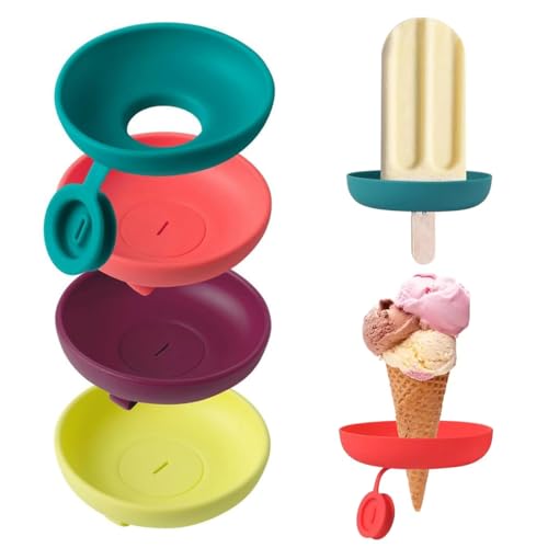 GJKLO 4-Teiliger Tropffreier Eis am Stiel-Halter für Kinder, Eishalterung Kinder, Silikon Eis Halter in Multicolor, Eis Tropfschutz für Jungen＆Mädchen（A）