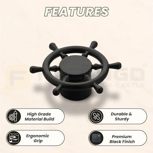 Image of Ship Wheel Design Knob for Drawer /Door Knob /Drawer Knobs /Decorative Knobs and Pulls (Black Finish) Zinc Alloy Pack of 2-| 3 Years Warranty |
