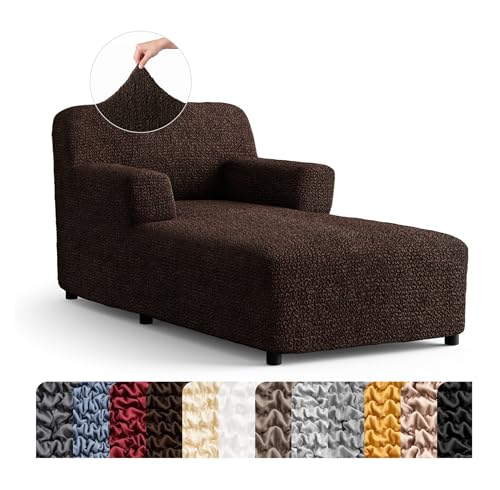 PAULATO BY GA.I.CO. Stretch Chaise Lounge Slipcover 1-Piece Non-Slip – Soft Elastic Lounge Chair Covers – Furniture Protector Washable - Dark Brown (with Armrest 32"-48" Wide)