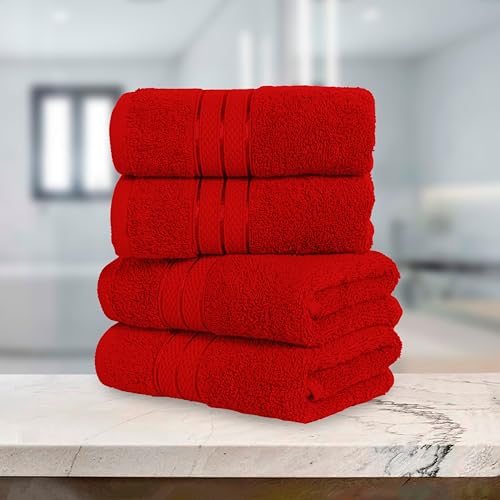 Image of Elegant Comfort Three Line Popcorn Towel Set for Bathroom 16 x 28 inches, Premium Hotel Quality 4-Pack Hand Towels, 100% Turkish Cotton, Soft and Durable, Quick Dry and Highly Absorbent, Red