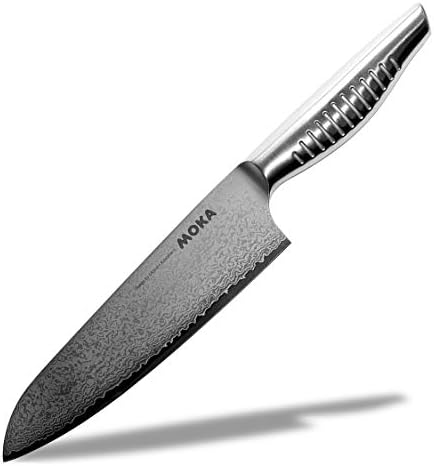 Seki Japan Kitchen Utility Knife, Japanese Santoku Knife, Damascus forged 7-inch (180mm) granton edge knife
