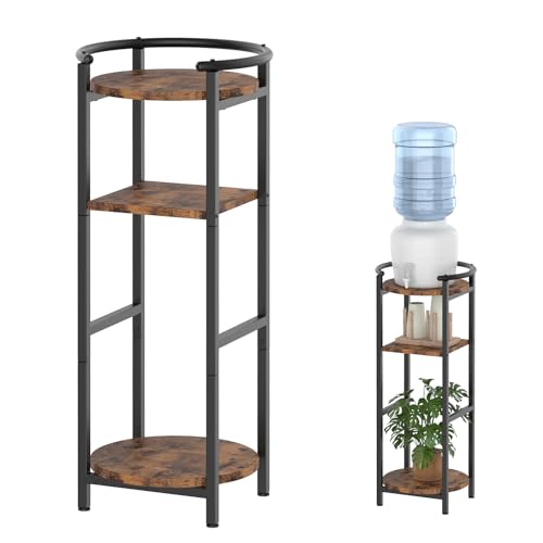 Soporte dispensador de agua de madera (36.5 pulgadas de alto y 11.8 pulgadas de ancho), soporte de piso para dispensador de botellas de 1 a 5 galones, soporte de jarra de agua con 2 estantes redondos,