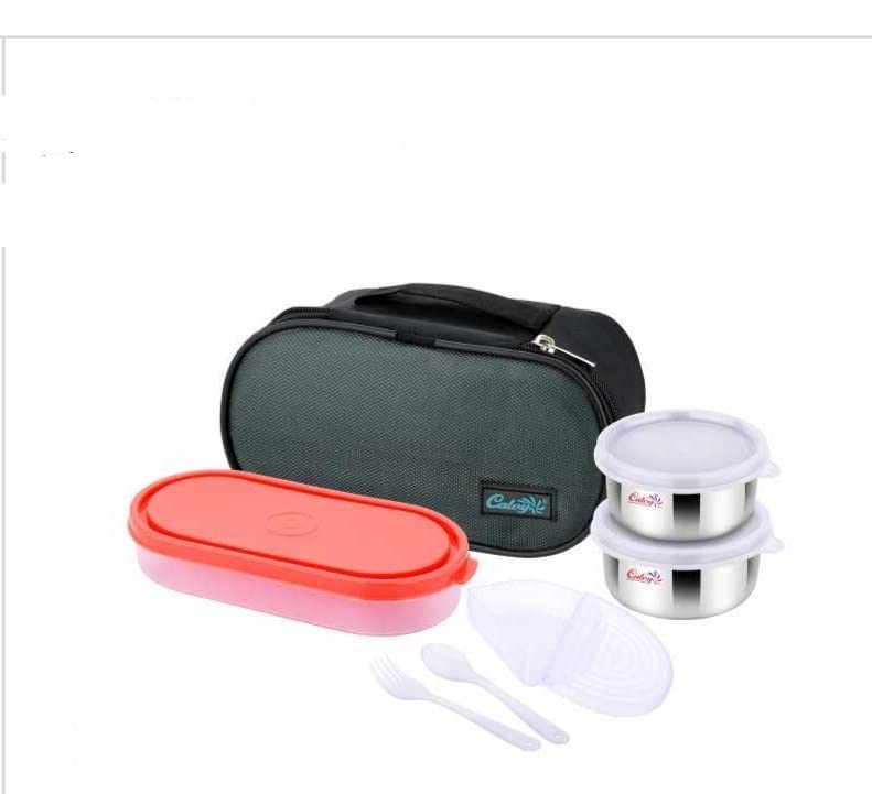 CALVY LITEBITE Lunchbox (3 Container Lunchbox),( 2 Steel Insulated Container and 1 Plastic CHAPATI Box),(Premium Colour and Finishing)