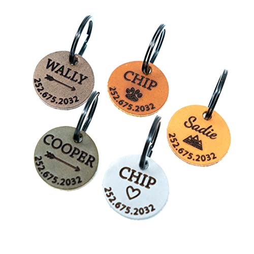 Custom Dog Tag, Customized Leather Pet ID tag, Cat tag, Full Grain Leather Pet Identification Tag, Personalized Dog tag, Quiet Dog Tag, Silent Dog Tag