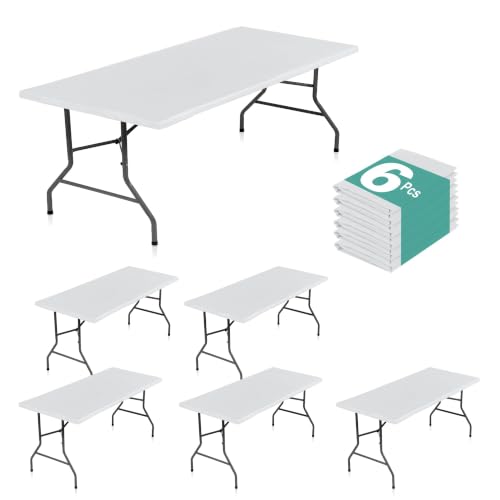 LUSHVIDA Fitted Rectangle Tablecloths for 8ft Folding Tables 6 Packs White