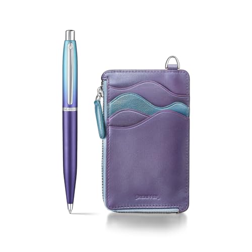 Image of Sheaffer Expressions Gift Set VFM 9430 Blue and Purple Pearlised Gradient Ballpoint Pen with Genuine Leather Card Case