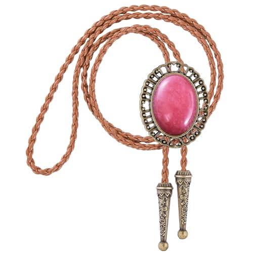 Image of Jeilwiy Bolo Tie for Men Real Stone Westwern Cowboy Ties Silver Bolos Women Leather Necktie Gift for Birthday Christmas