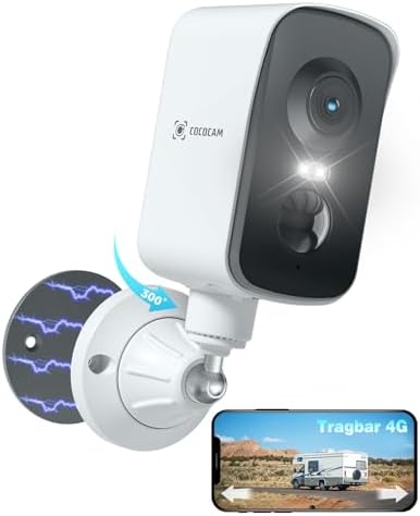 COCOCAM Tragbare Magnetische 4G Überwachungskamera mit SIM Karte (Weiß) | Außen/Innen, 2K kabellose Kamera für Wohnmobile, Camping/Reisen, 300° Schwenk,10000mAh Akku,Integrierte SI
