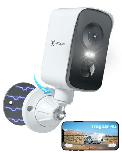 COCOCAM Tragbare Magnetische 4G Überwachungskamera mit SIM Karte Außen/Innen 2K kabellose Kamera für Wohnmobile Camping und Reisen 300Schwenkbereich 10000Ah Akku Integrierte SIM-Karte(Kein WLAN)