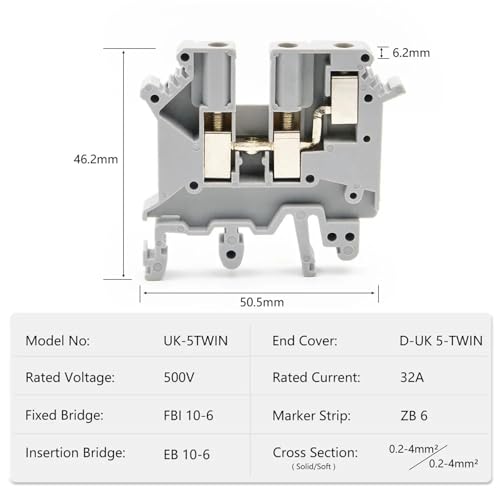 Terminal de tornillo UK5-TWIN de carril DIN para doble cable de hasta 6 mm² 6