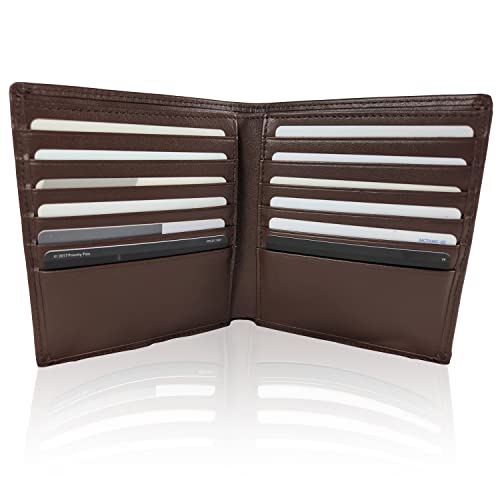 Extra Large Mens Leather Wallet with 12 credit card slots. Slim Minimalist Design, Not Bulky. Bifold Organizer. Wallet for Men. Dark Brown 5 x 4.25 in.3