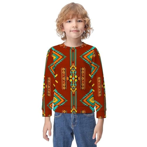 MZERSE Soft Kids Crew Neck Pullover Indiana Western Southwest Ethnic Tribal Aztec, Long Sleeve Sweatshirt for All Seasons, 8-10Y