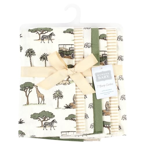 Image of Hudson Baby Unisex Baby Cotton Poly Flannel Burp Cloths, Going On Safari 7-Pack, One Size
