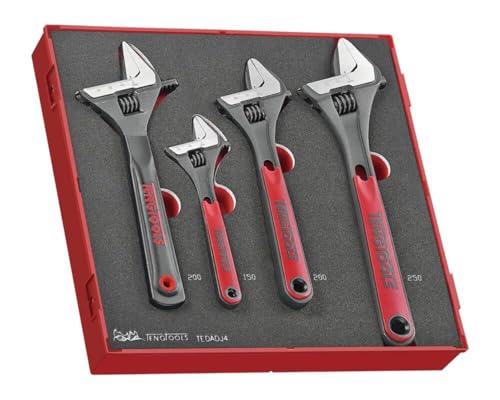 Teng Tools 4 Piece Adjustable Wrench Foam Set (6 Inch, 8 inch, 10 inch, 8 inch wide jaw) - TEDADJ4, Silver