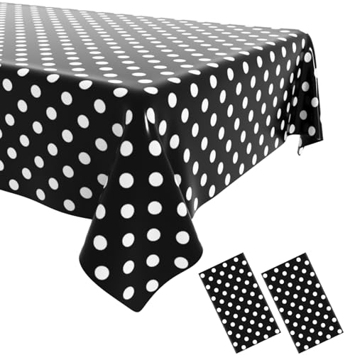 Wuvolution party (2 Pack) Black and White Polka Dot Tablecloth, 54 x 108 Inch Checkered Table Cloth Rectangle, Black Picnic Plastic Table Cloth Disposable, Camping Checkered Tablecloths Rectangular