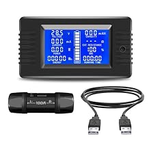 TKXEC DC 8-120V 0-100A Battery Monitor Digital Current Voltage Power Energy Meter Multimeter Ammeter Voltmeter with 100A Current Shunt