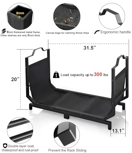 32in Firewood Rack Indoor, Log Firewood Holder with Leakproof Bag, Heavy Duty Metal Wood Rack for Fireplace Patio Deck, Durable Outdoor Firewood Storage Rack Organizer Tool, Waterproof & Rustproof — view 4
