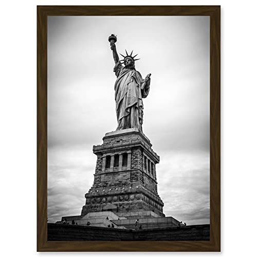 Statue Liberty New York City USA Black White Artwork Framed A3 Wall Art Print Liberté Ville Les états-Unis d'Amérique Mur