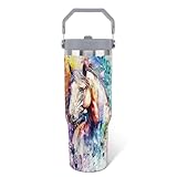Unyopsa Horse Stuff Gifts for Women Girls, 30oz Horse Tumbler with Handle, Gift for Men Lovers, Stainless Steel Insulated Water Bottle Tie Dye Cup Mug