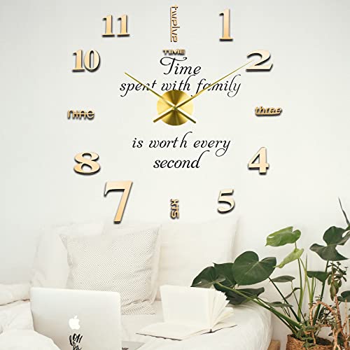 Lidnady Diy Wall Clock,3D Frameless Wall Clock,Large Modern Design Decor Sticker Diy Wall Clock Kit For Bedroom Living Room Home Decorations,Adjustable Size And Easy To Assemble (Gold) #TOP6