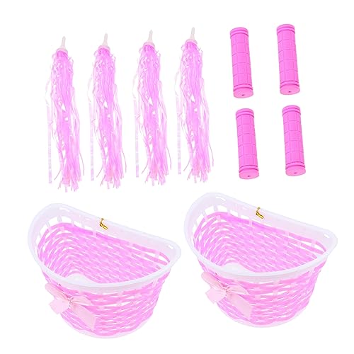 OSOLADY 2Sets Lovely Bike Basket with Ribbons of Decorative Handle Sleeves for Bikes and Scooters for Boys and Easy Application Bright Colors