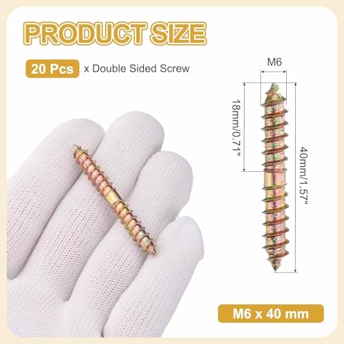 MECCANIXITY 20 Pcs Double Ended Screws, M6 x 40 mm Carbon Steel Hanger Bolts, Self-Tapping Wood Dowel Screws for Wood Joint Furniture miniatura 2