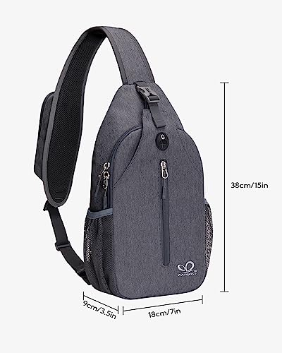 WATERFLY Sling Rucksack Sling Bag Schulterrucksack Umhängetasche Verstellbarer Rucksackgurt Wandern Brust Rucksack für Herren und Damen Dunkelgrau
