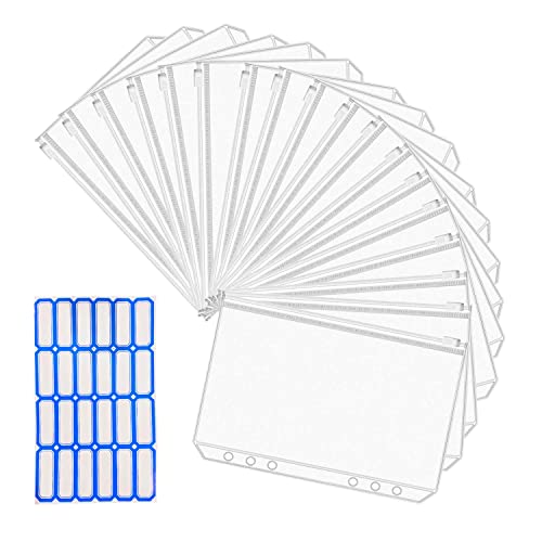 Pochette Plastique A5, 20 Pièce Pochette Zip, Classeur Budget A5, Classeur Pochette Transparente, Pochette Plastique Zippée, Pochettes A5 Convient aux Factures Timbres Cartes D'identité Cover