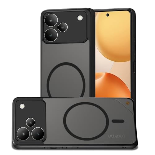 Image of AESTMO Realme P4 5G Back Cover | 360 Protection | Matte Frosted Hard Back Translucent | Compatible with MagSafe Accessories (MagSafe Matte Hard Black Bumber)