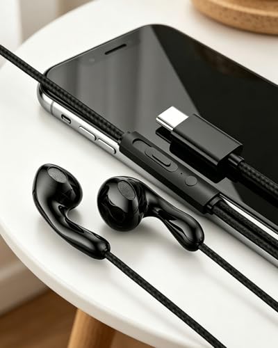Wired Noise Canceling in-Ear Headphones with Mic, HiFi Bass, HD Call, Volume Control, 3.5mm/Type-C Earbuds