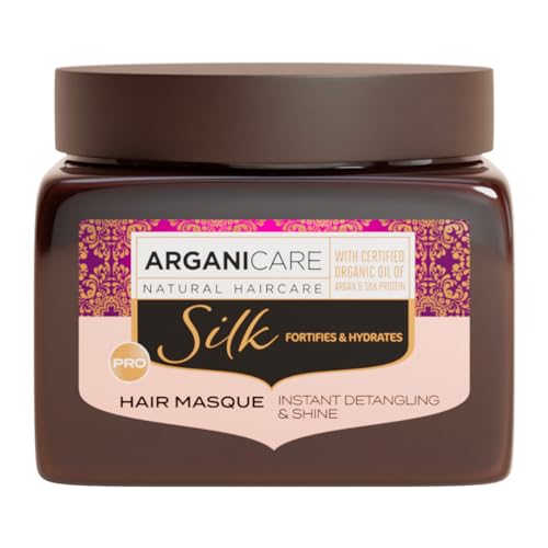 Arganicare - Mascarilla fortificante con proteína de seda, 500 ml, desenreda y aumenta el brillo.