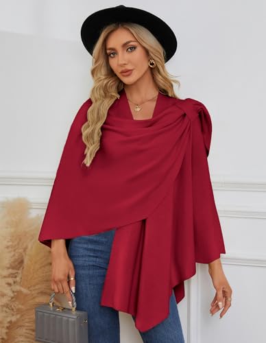 Image of PULI Womens Cross Front Poncho Shawl Wrap Elegant Wedding Formal Gift