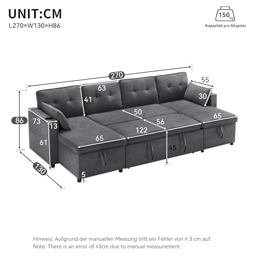 Miniatura 2 de Diseño Moderno, Muebles Tapizados, Sofá De Cuatro Plazas, Sofá En Forma De U, Sofá Cama Con Función De Dormir, Telas De Lino, Con Soporte Para Bebidas, Dos Espacios De Almacenamiento, Adecuado Para