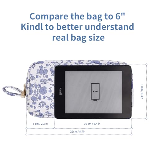 Image of Narwey Cute Makeup Bag Small Toiletry Bag Travel Cosmetic Bag Organizer Make Up Bags with Organized Pockets for Women (Little Grayish Blue Flower, Large)