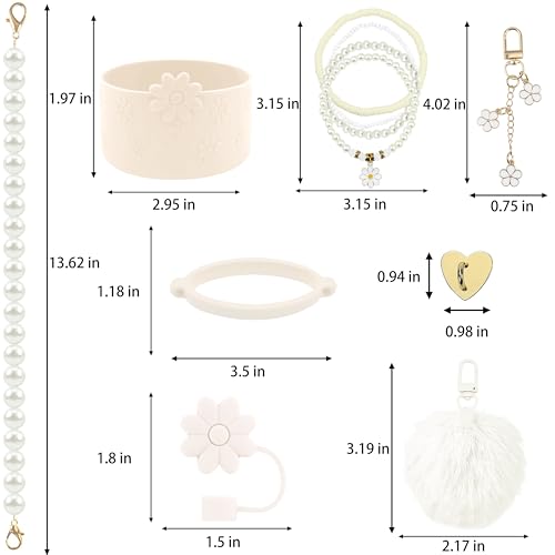 Hpebl 11pcs Cup Accessories for Stanley Cups 40/30oz,Including Straw Topper Cover 10mm(0.4in),Silicone Cup Boot,Handle Strap, Handle Charms for Stanley Cups Tumbler Accessories with Handle (Cream) - image 3