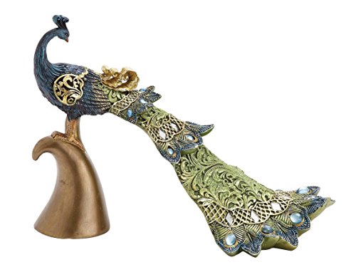 Deco 79 Poly-Stone Peacock, 10 by 8-Inch