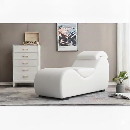 Image of SOUL CRAFT Sheesham Wood Leatherate Tantric Loung Chair, Yoga Chaise Lounge,Chaise Sofa Modern Lounge,Relaxing Chaise Lounge Chair, loveseats with Cushion (White)