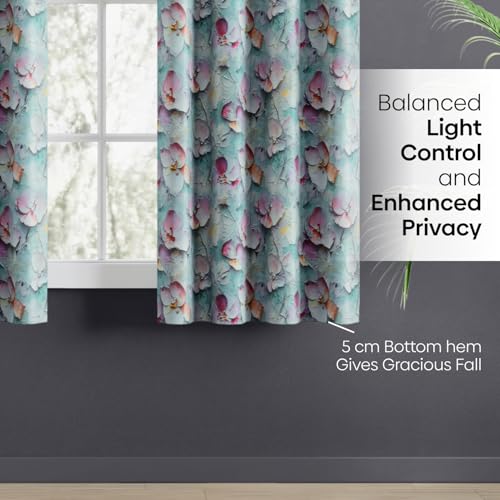 Image of haus & kinder Digital Printed Cotton Window Curtain 5 Feet Long Pack of 2 Window Curtains, 5 Feet Curtain for Window (Soft Impression, Multicolor 130x152 CM)