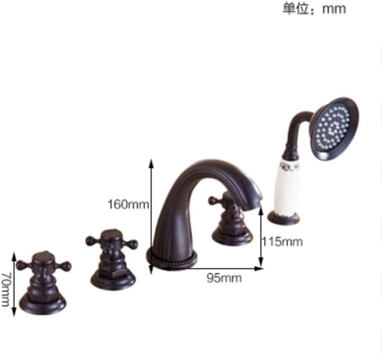 Brass Bathroom Sink Mixer Split Type 5 Pcs Bathtub Faucet Set Cold and Hot Water Five-Hole Three-Way Shower Faucet(Sliver2)