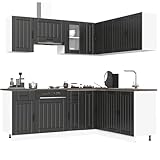 Emmtore 11-TLG. Küchenschrank-Set, Küchenzeile Einbauküche, Schrank-Set, Unterschrank, Küchenschrank, Hängeschrank Schwarz